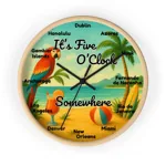 Handmade 'It's Five O'Clock Somewhere' tropical world time zone wall clock